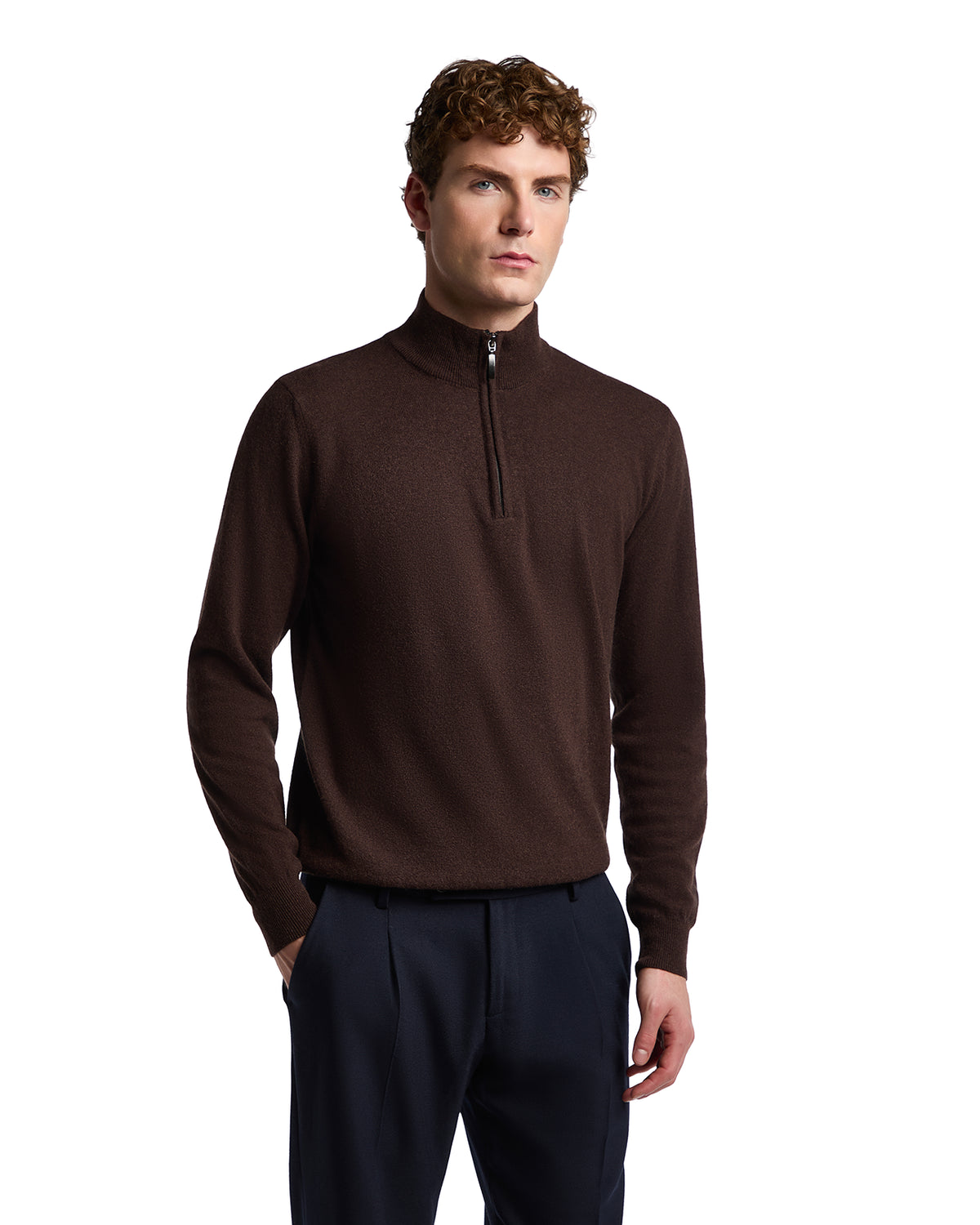 Rory zip-up turtleneck sweater in dark cashmere blend