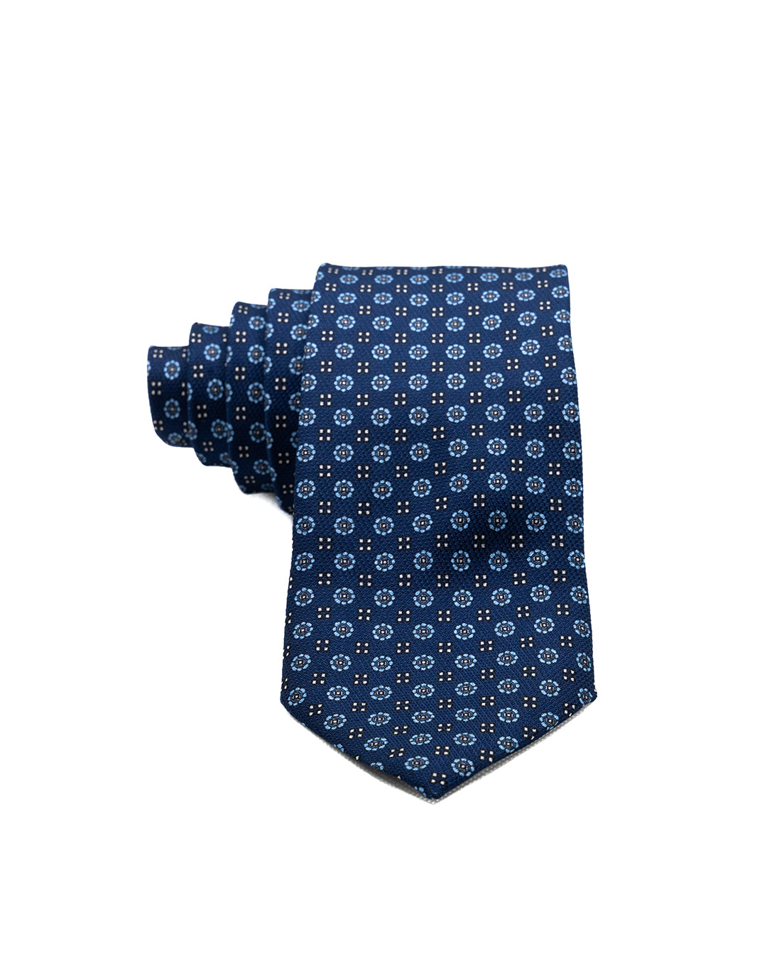 Cravatta - in seta blu fiori azzurri in rilievo