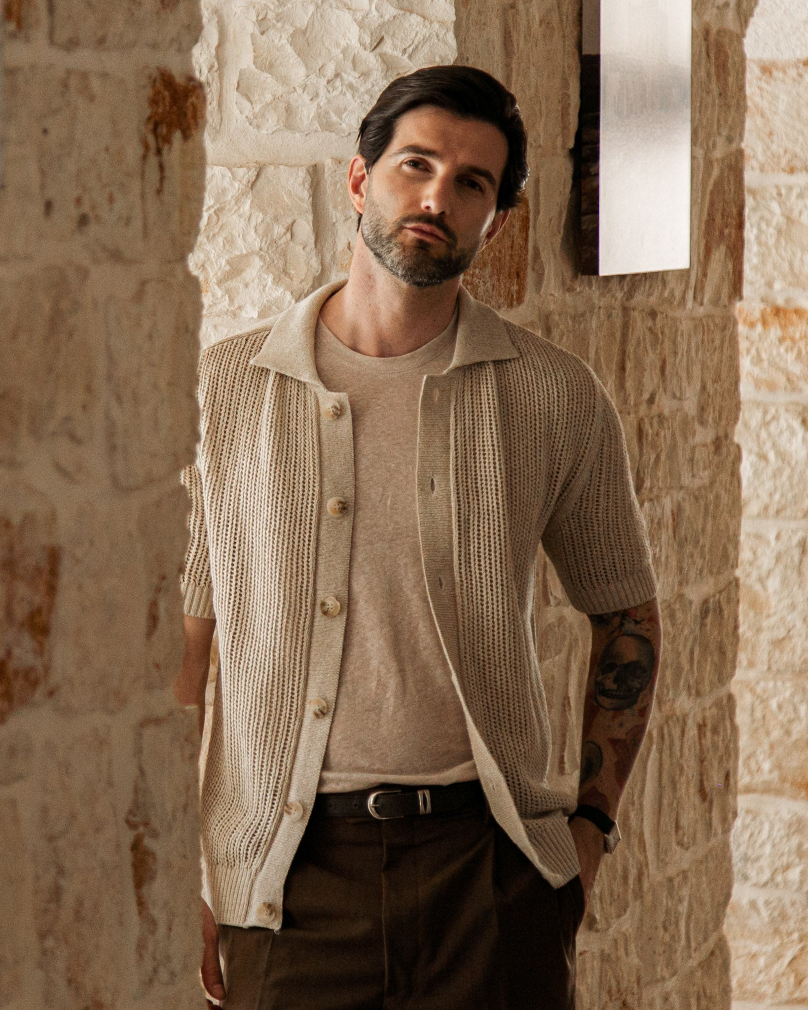 Culebrita - camicia traforata beige