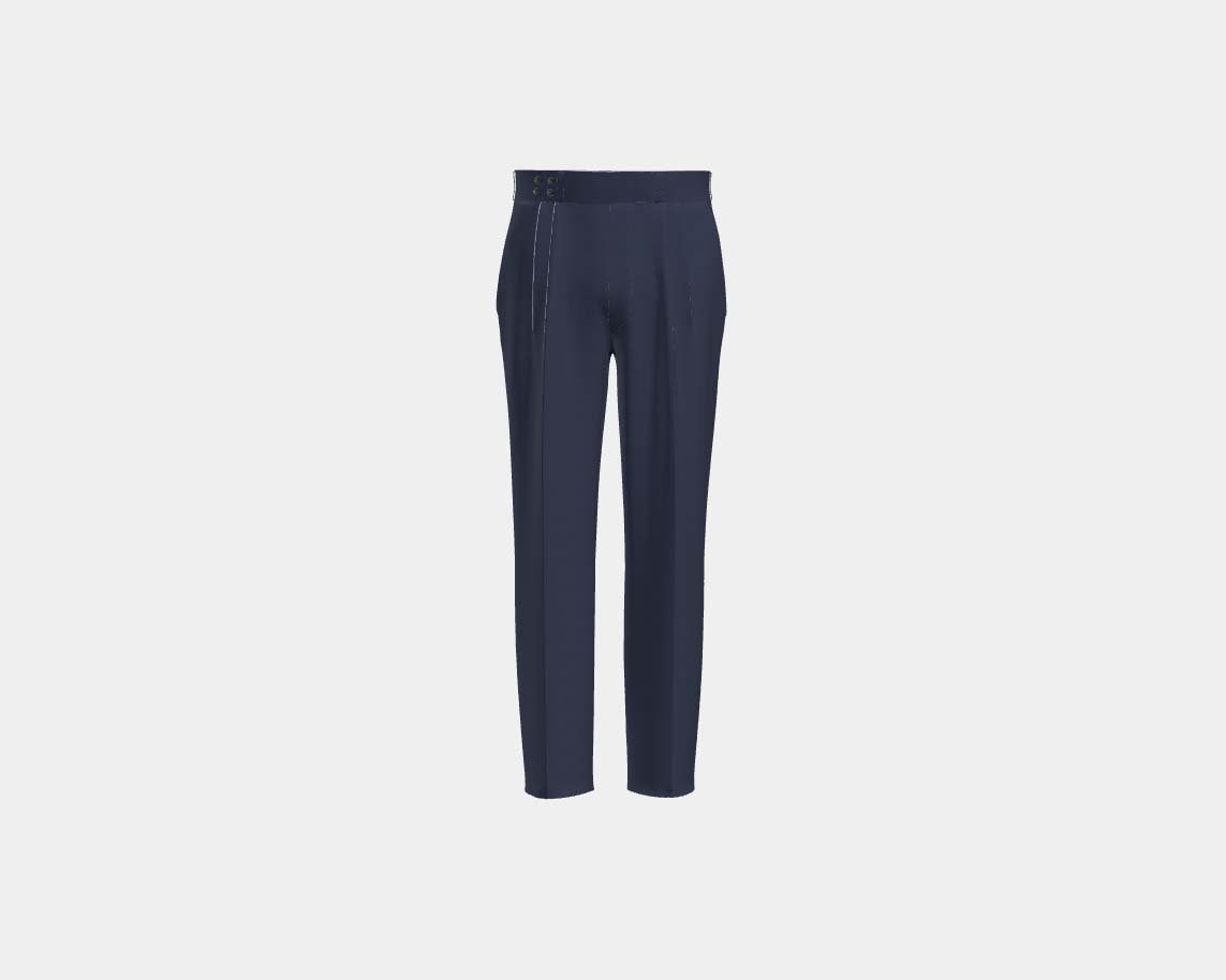 Pantalon avec bande tailleur en laine années 130 avec fenêtre bleue Caccioppoli