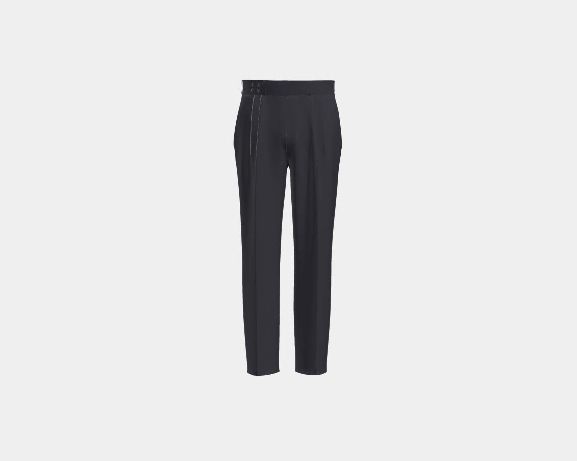 Pantalon avec bande tailleur en laine années 130 avec fenêtre bleue Caccioppoli
