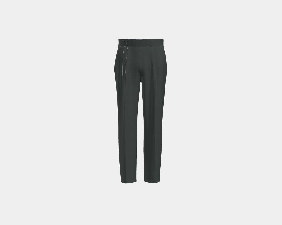 Pantalon avec bande tailleur en laine années 130 avec fenêtre verte Caccioppoli