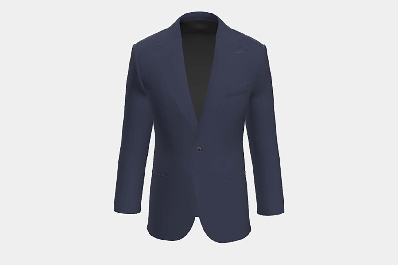 Veste sur mesure bleue en laine et soie Solaro années 150 Caccioppoli