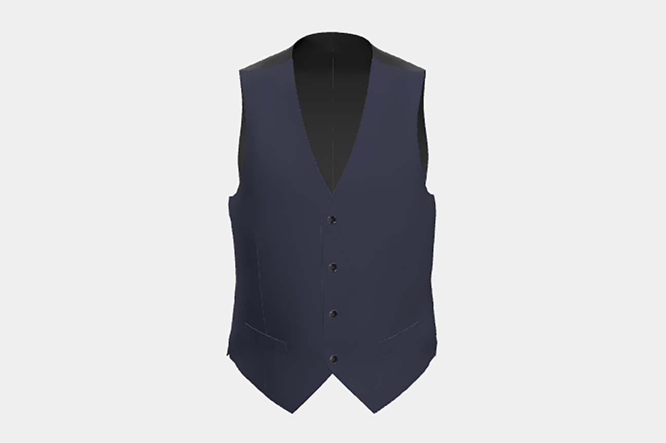 Gilet sur mesure en laine bleu années 150 Loro Piana