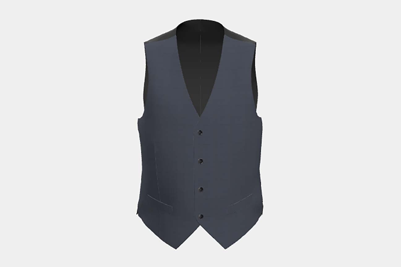 Gilet sur mesure en laine bleu années 150 Loro Piana