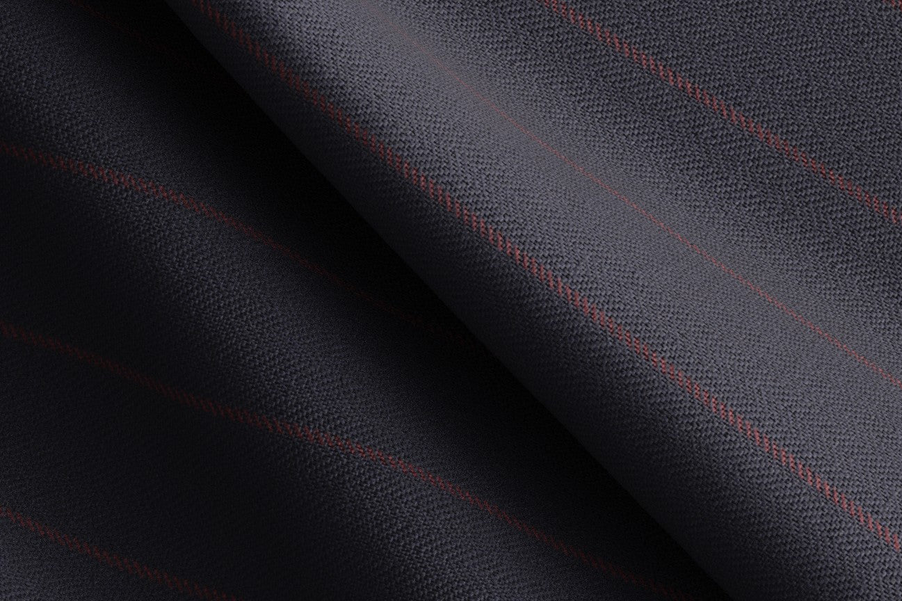 Caccioppoli blue pinstriped 130s wool tailored trousers with band