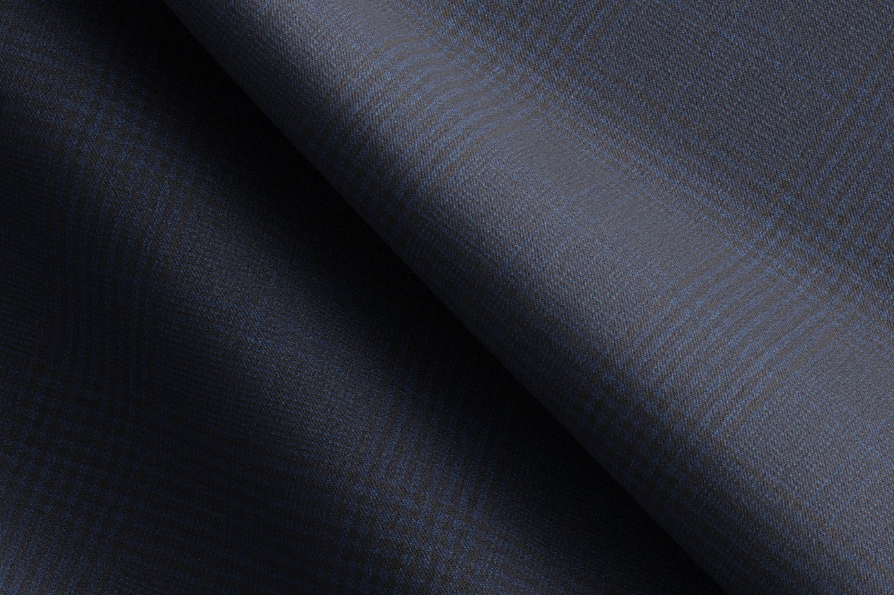 Trousers with tailored band in 130s blue Prince of Wales wool Caccioppoli
