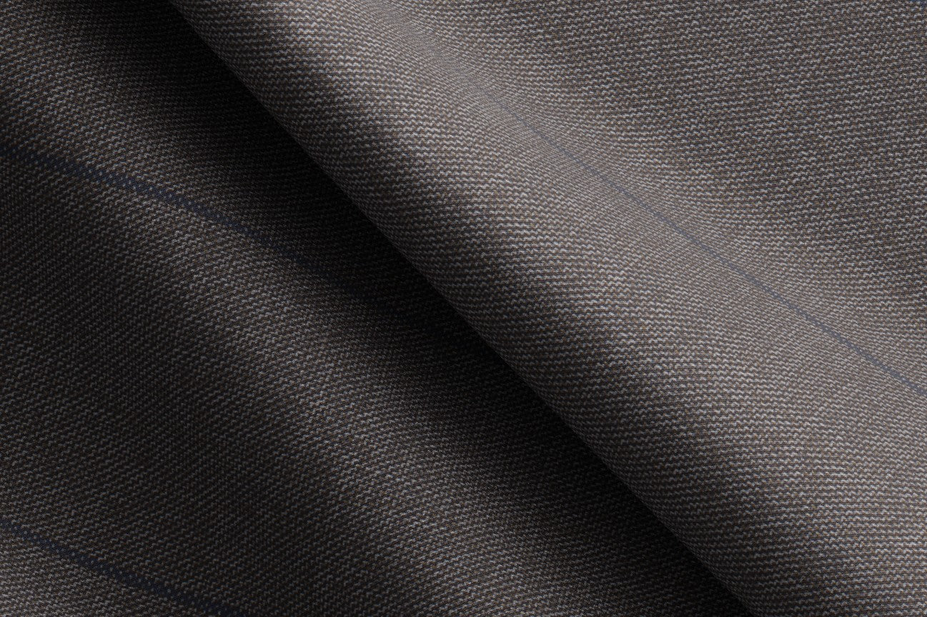 Brown pinstriped 130s wool tailored trousers with band Caccioppoli