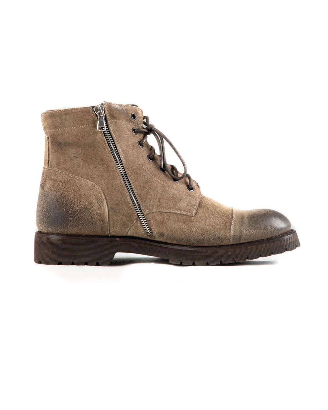 Z01 - BOTTINES EN DAIM BEIGE AVEC ZIP