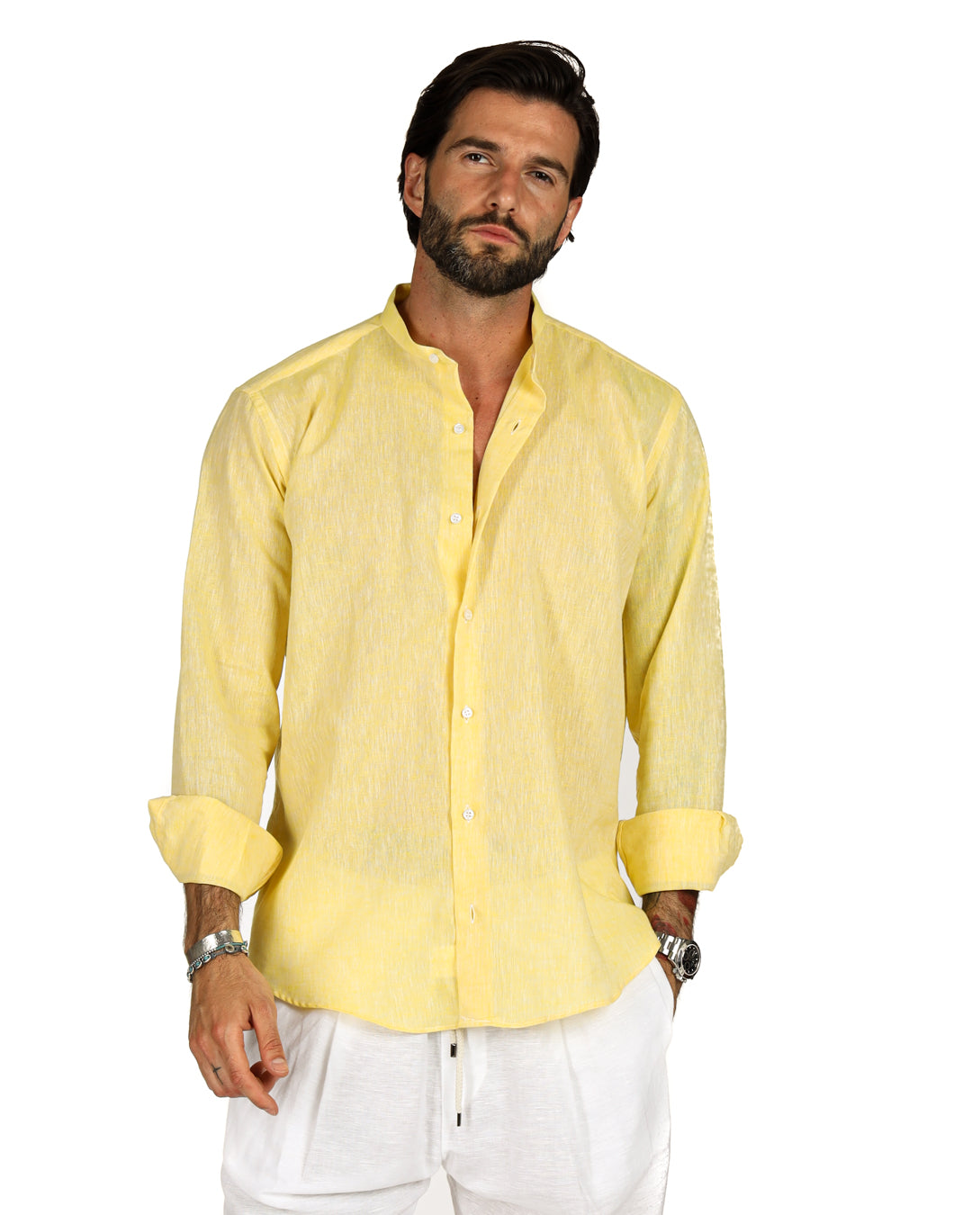 Positano - Chemise coréenne en lin jaune