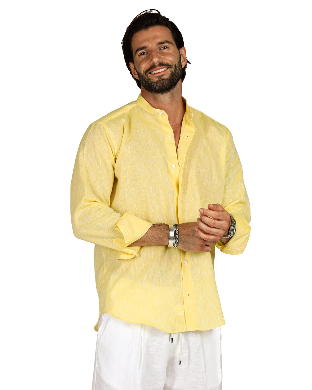 Positano - Chemise coréenne en lin jaune