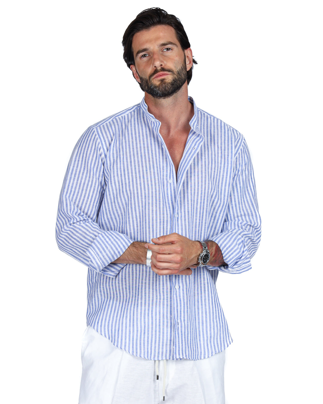 Ischia - Korean narrow striped linen shirt