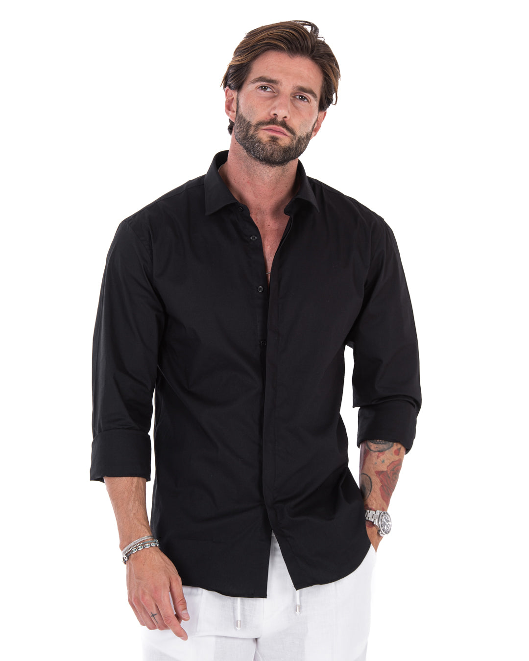 Shirt - basic classic black in cotton