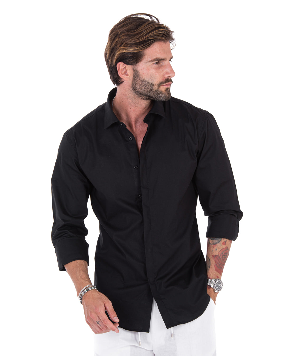 Camicia - basic classica nera in cotone