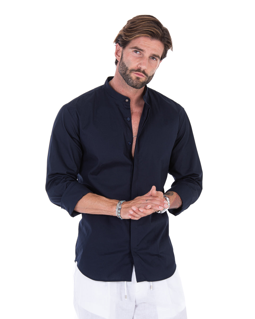 Camicia - basic coreana blu in cotone