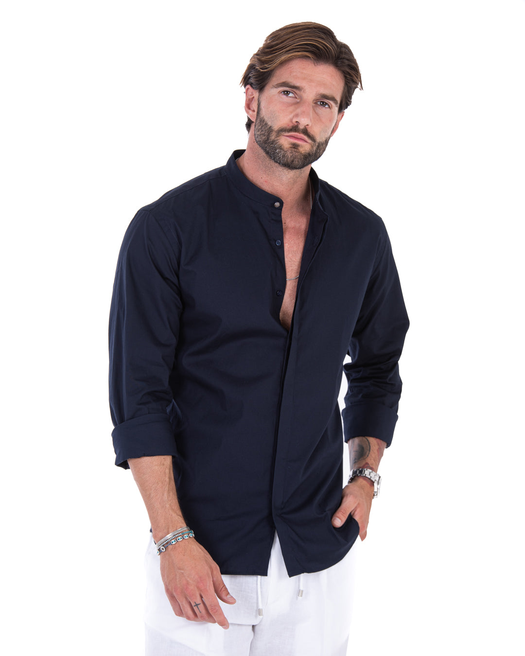 Camicia - basic coreana blu in cotone