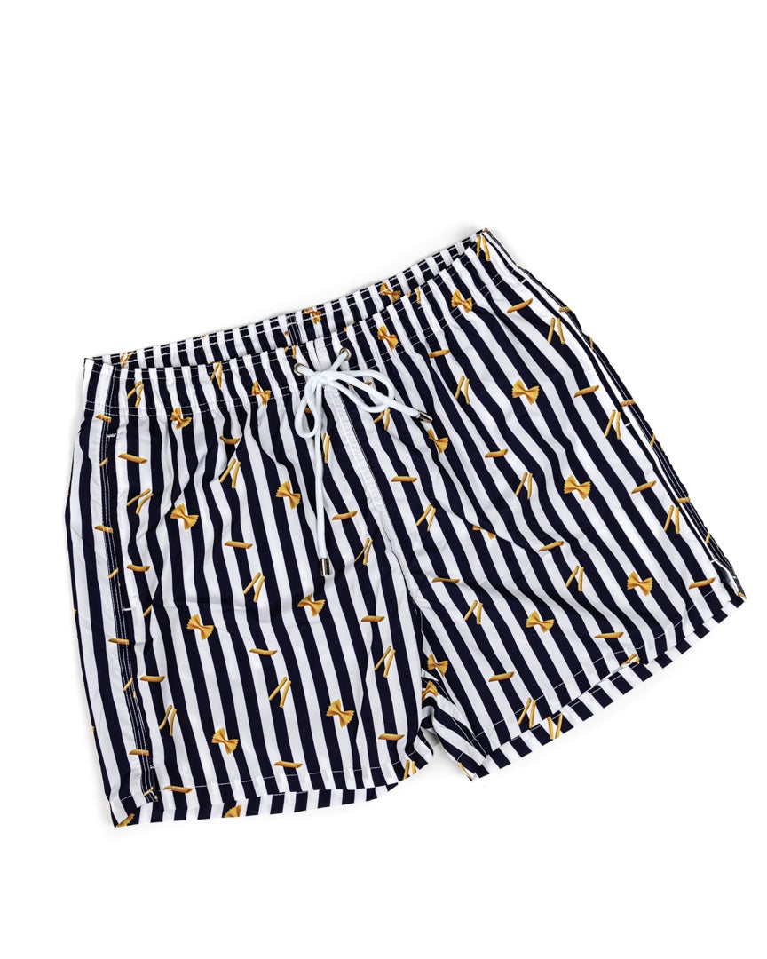 Costume da bagno - Fantasia pasta riga blu