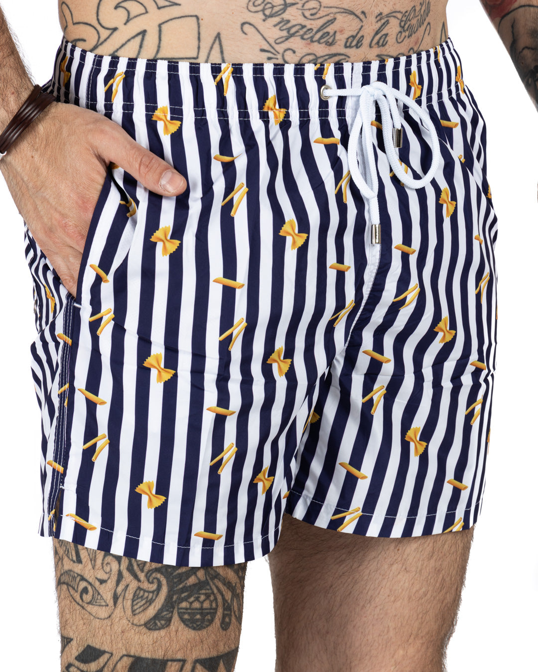 Costume da bagno - Fantasia pasta riga blu
