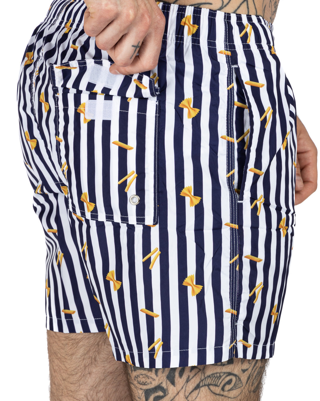 Costume da bagno - Fantasia pasta riga blu