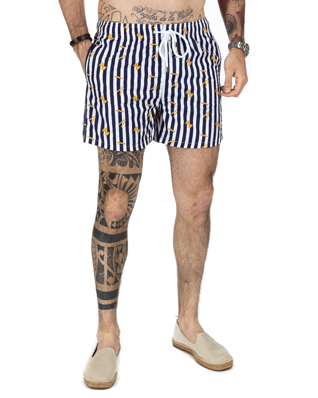 Costume da bagno - Fantasia pasta riga blu