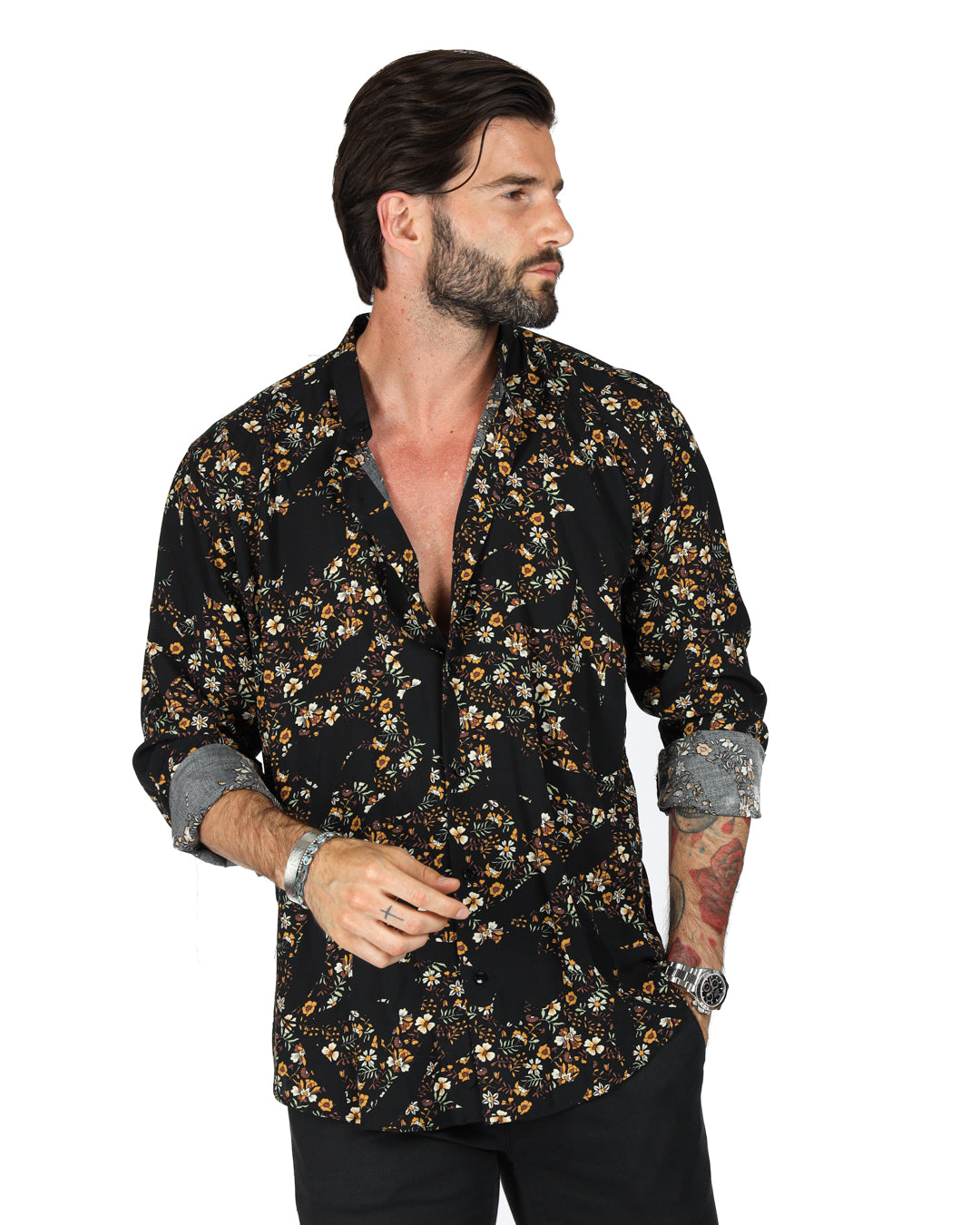 Curacao - Brown floral patterned Korean shirt