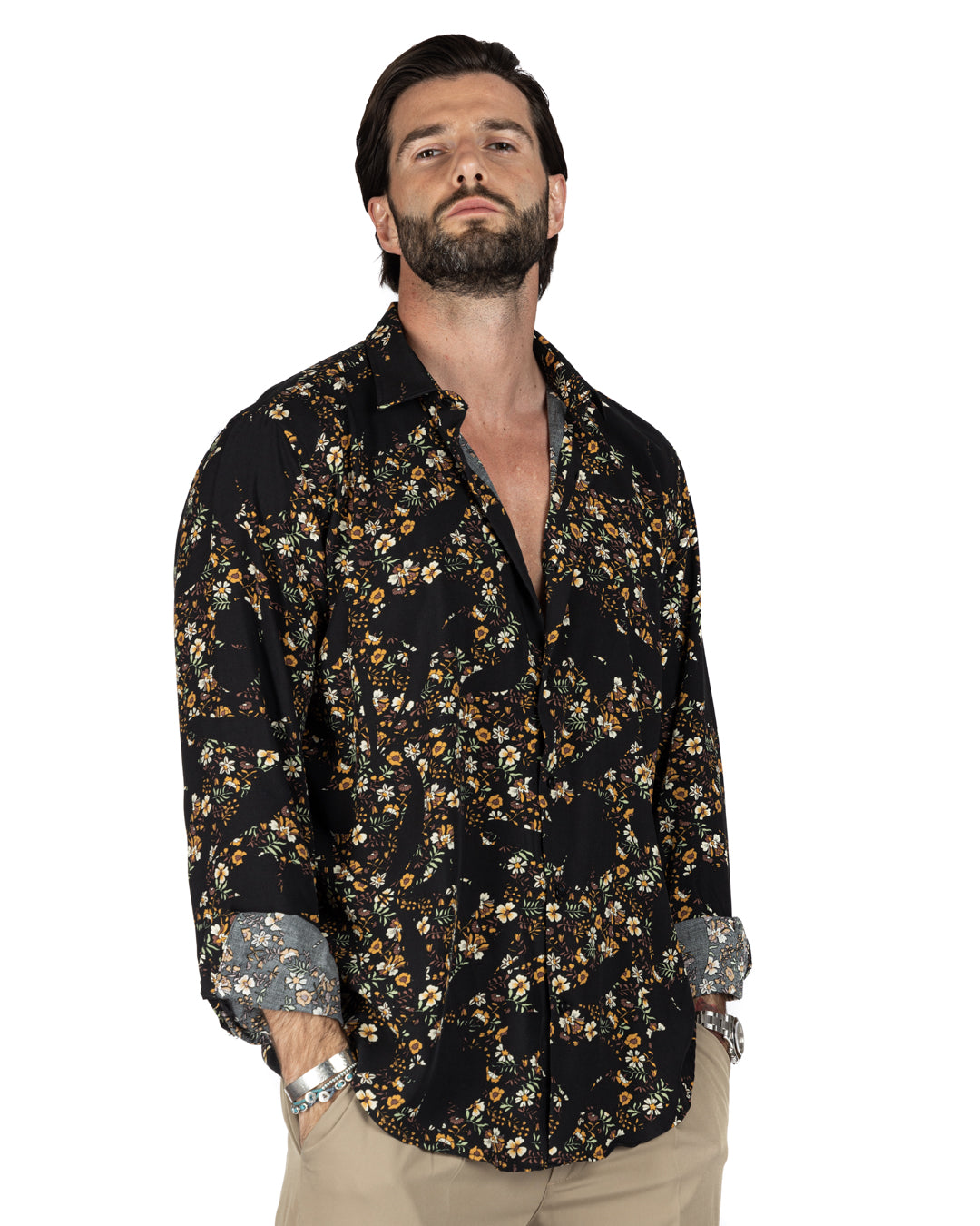 Curacao - Classic brown floral patterned shirt