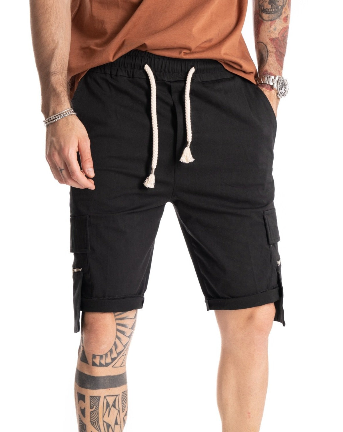 VINCE - BLACK BERMUDA WITH BIG POCKET
