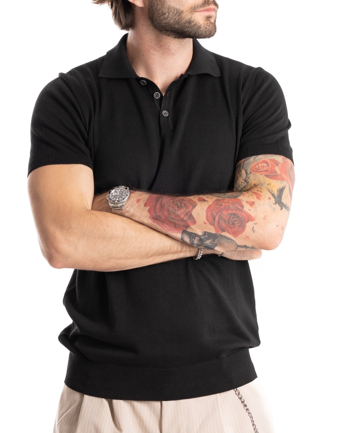Roger - black knit polo