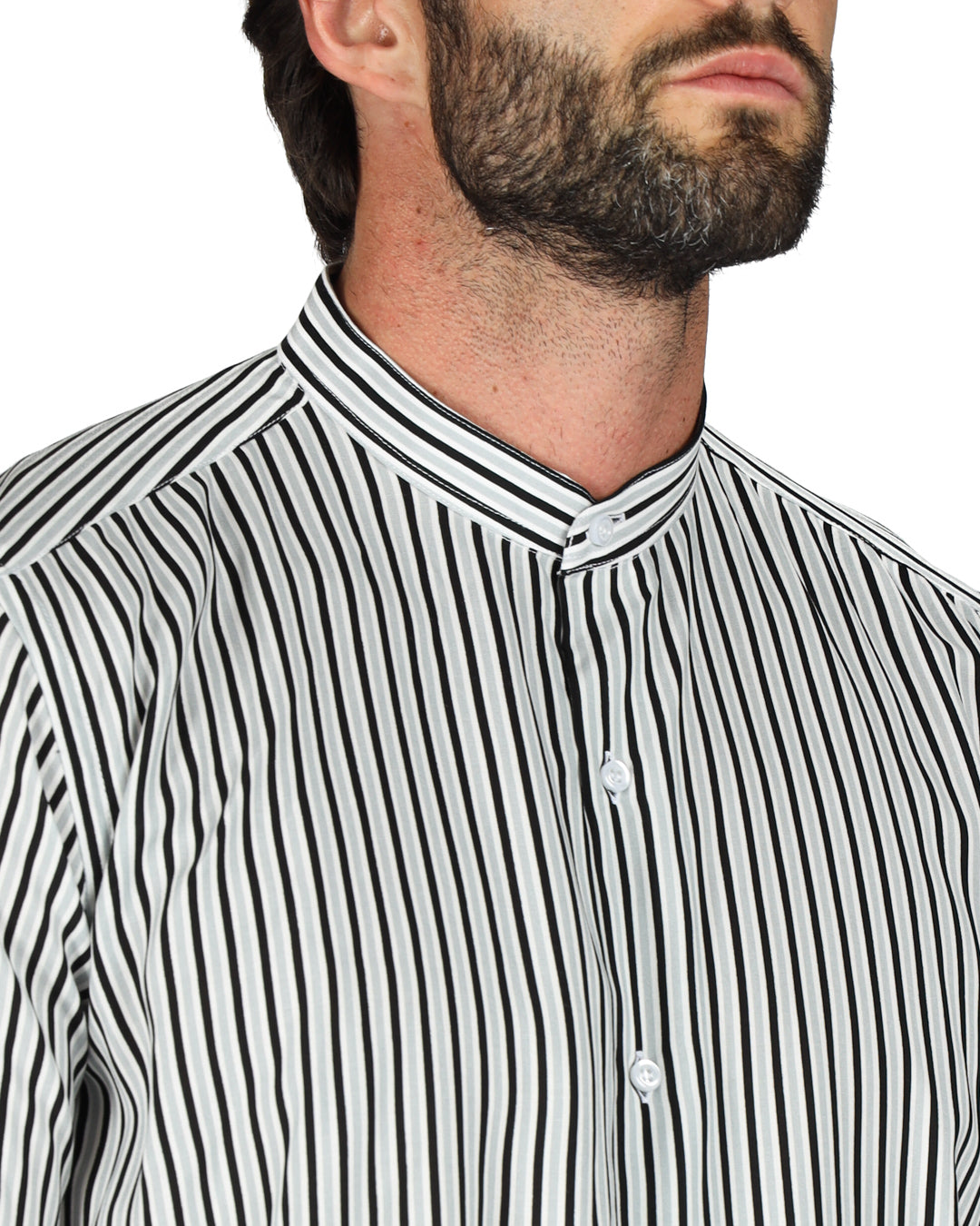 Grenade - Chemise coréenne rayée grise à motifs