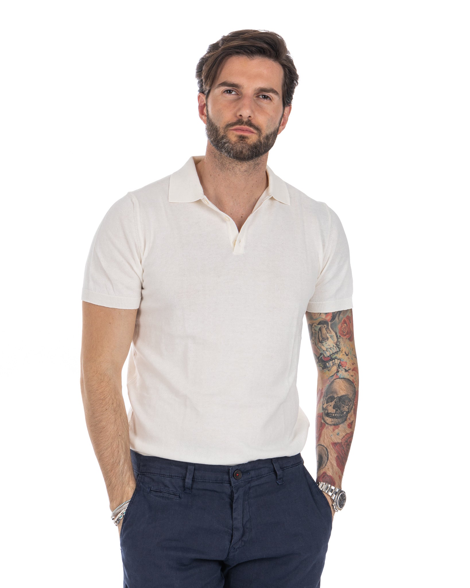 Roger - white knit polo
