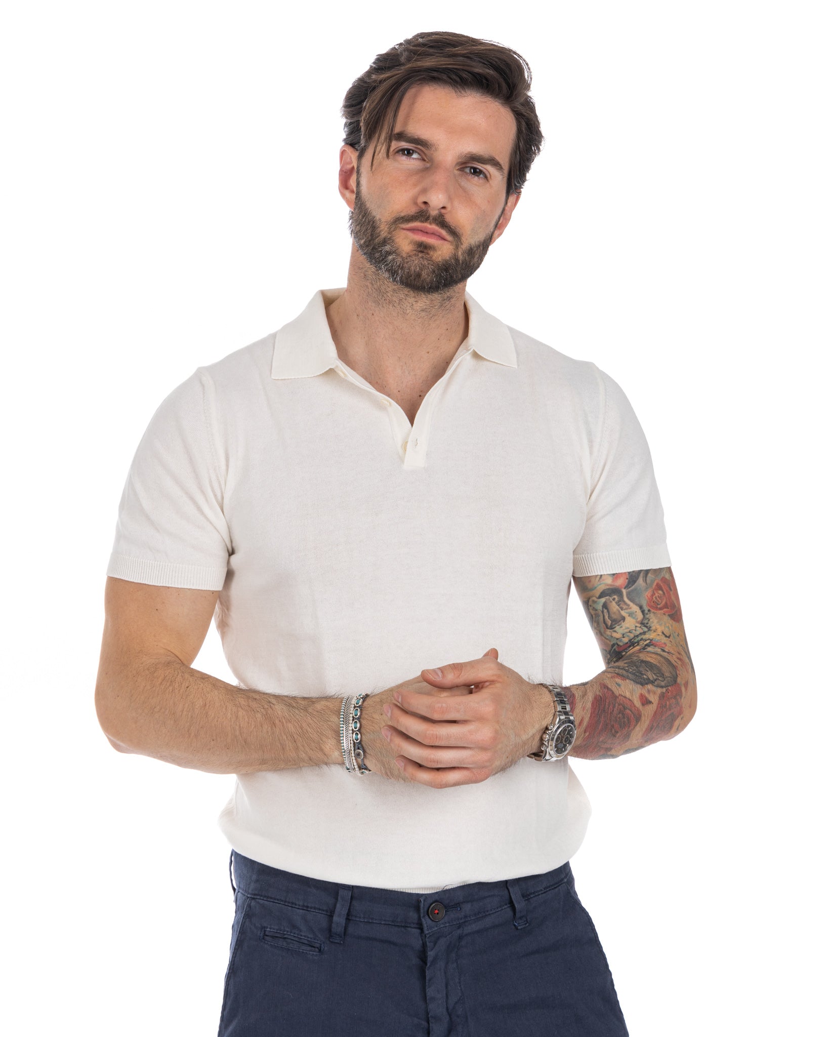 Roger - white knit polo