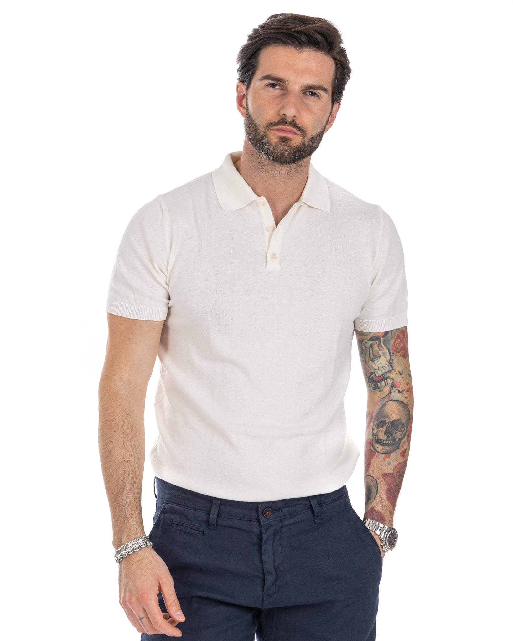 Roger - white knit polo