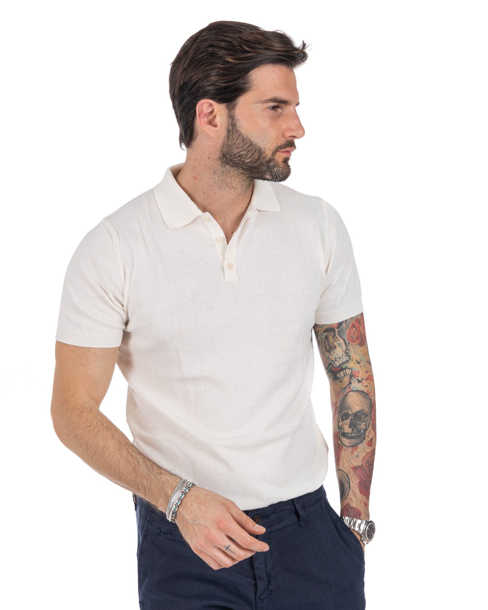 Roger - white knit polo