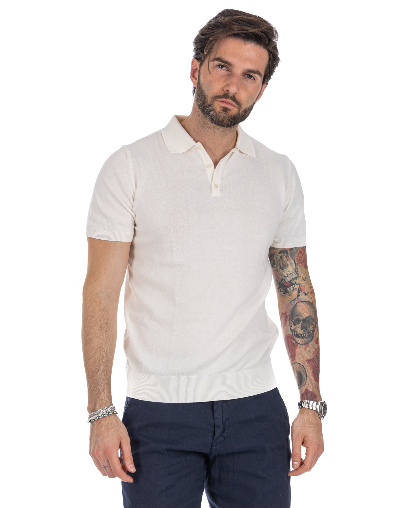 Roger - white knit polo