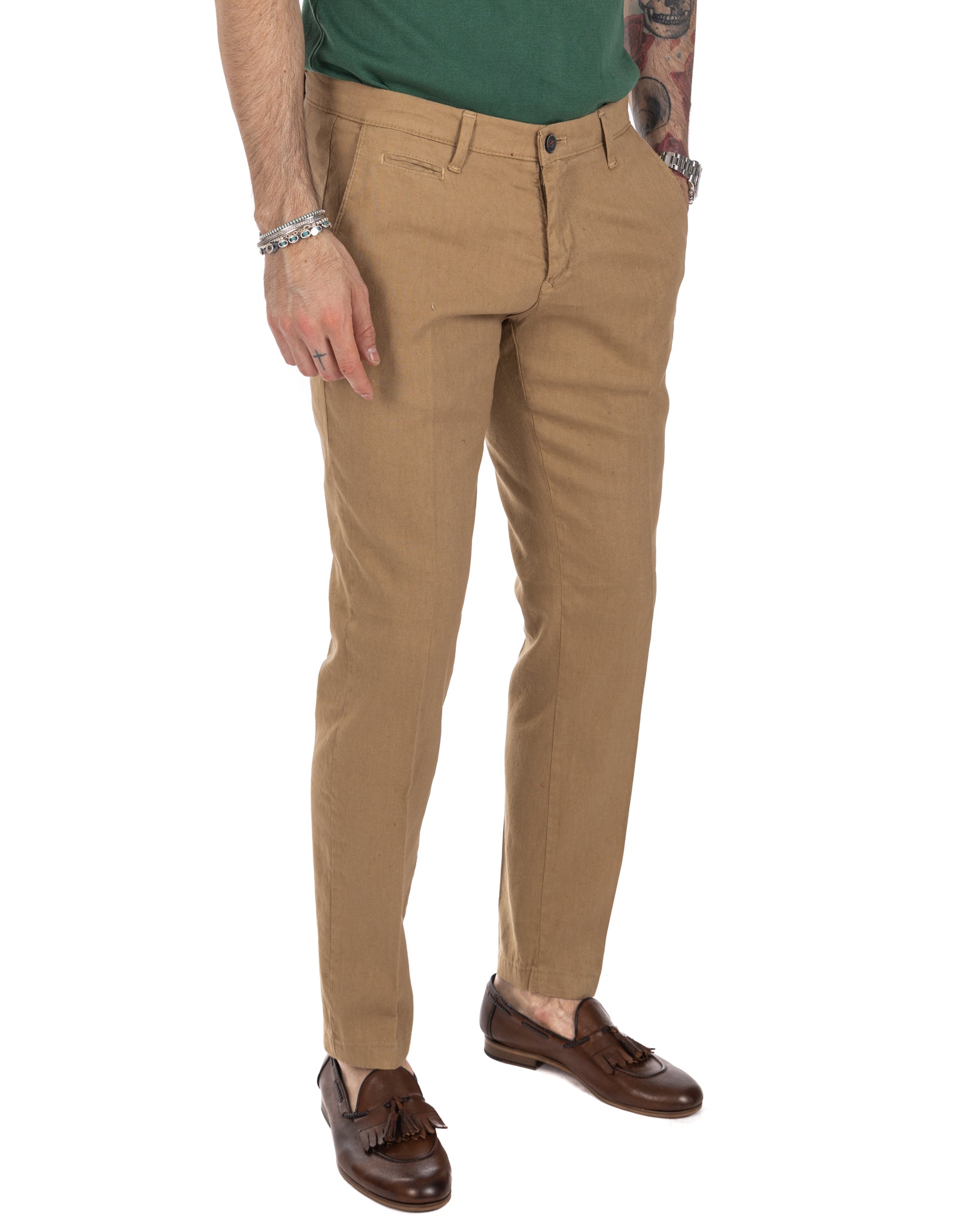 Didier - pantalone biscotto in lino stretch