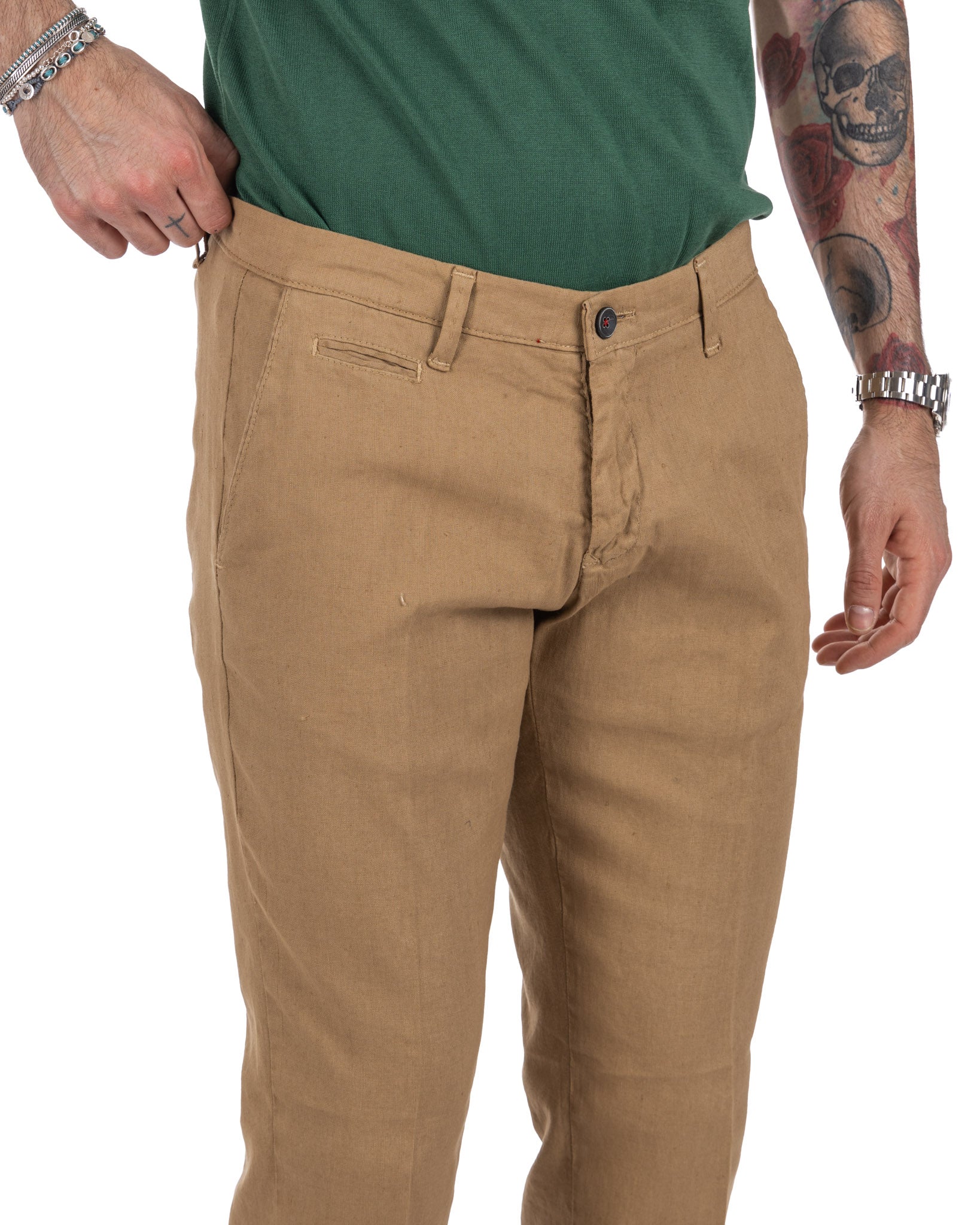 Didier - pantalone biscotto in lino stretch