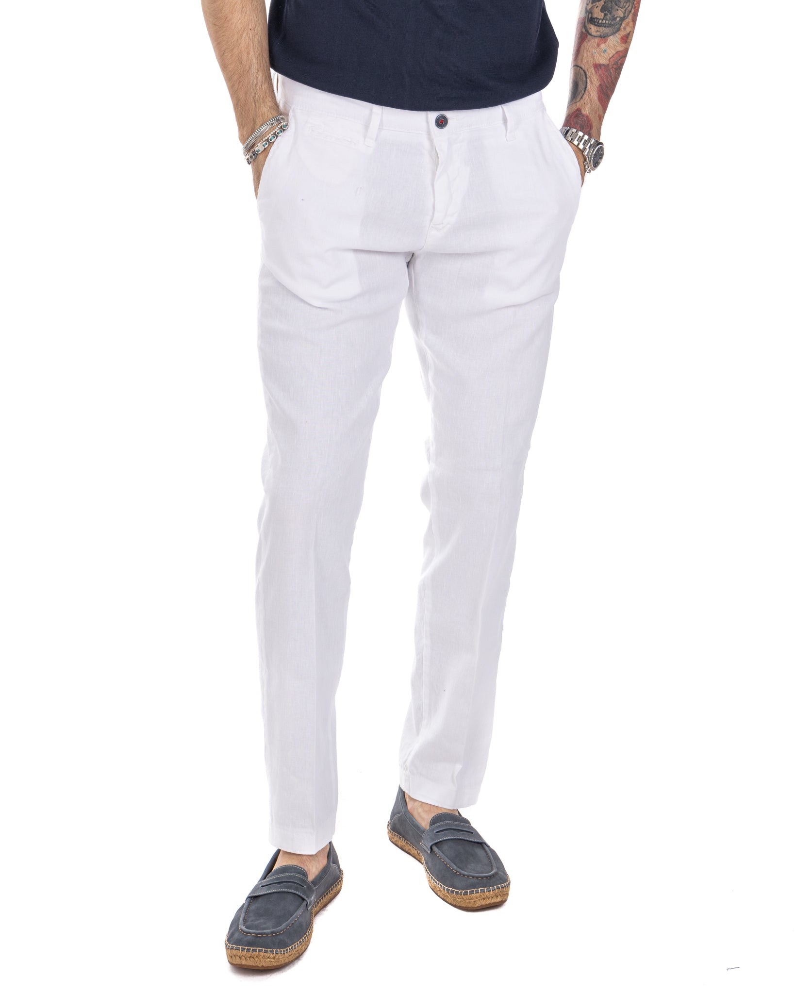 Didier - pantalone bianco in lino stretch