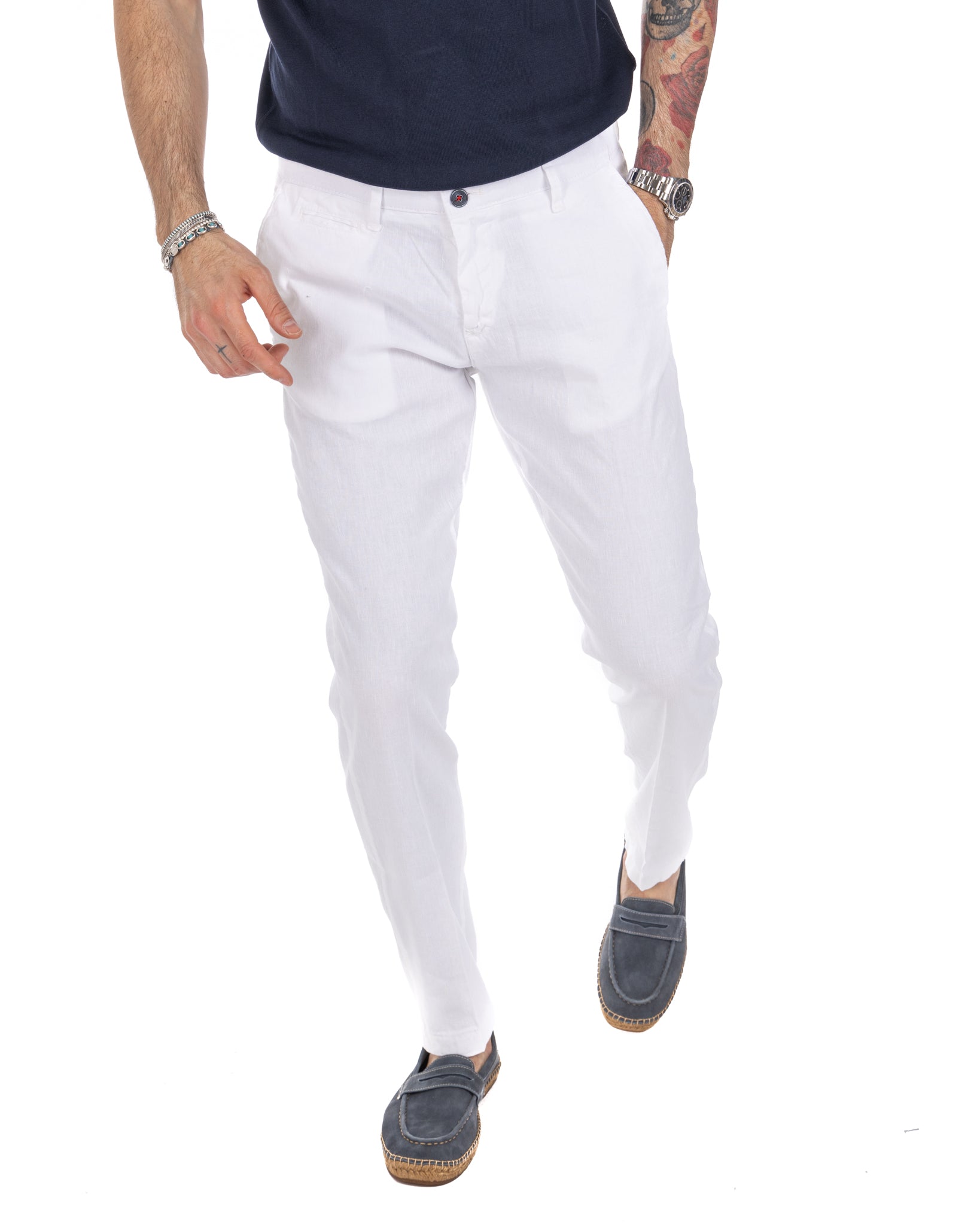 Didier - pantalone bianco in lino stretch