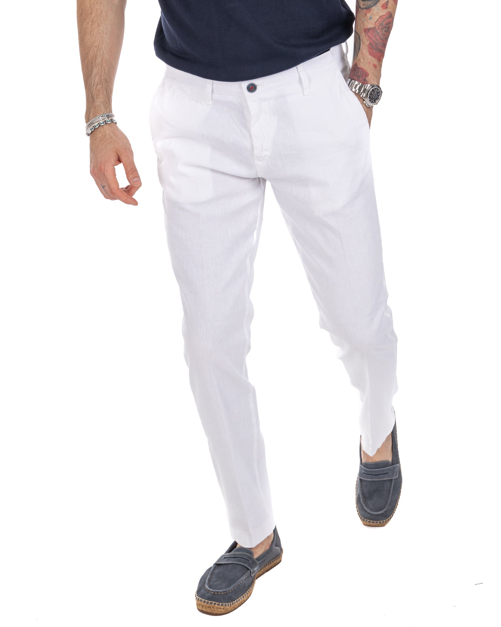Didier - pantalone bianco in lino stretch