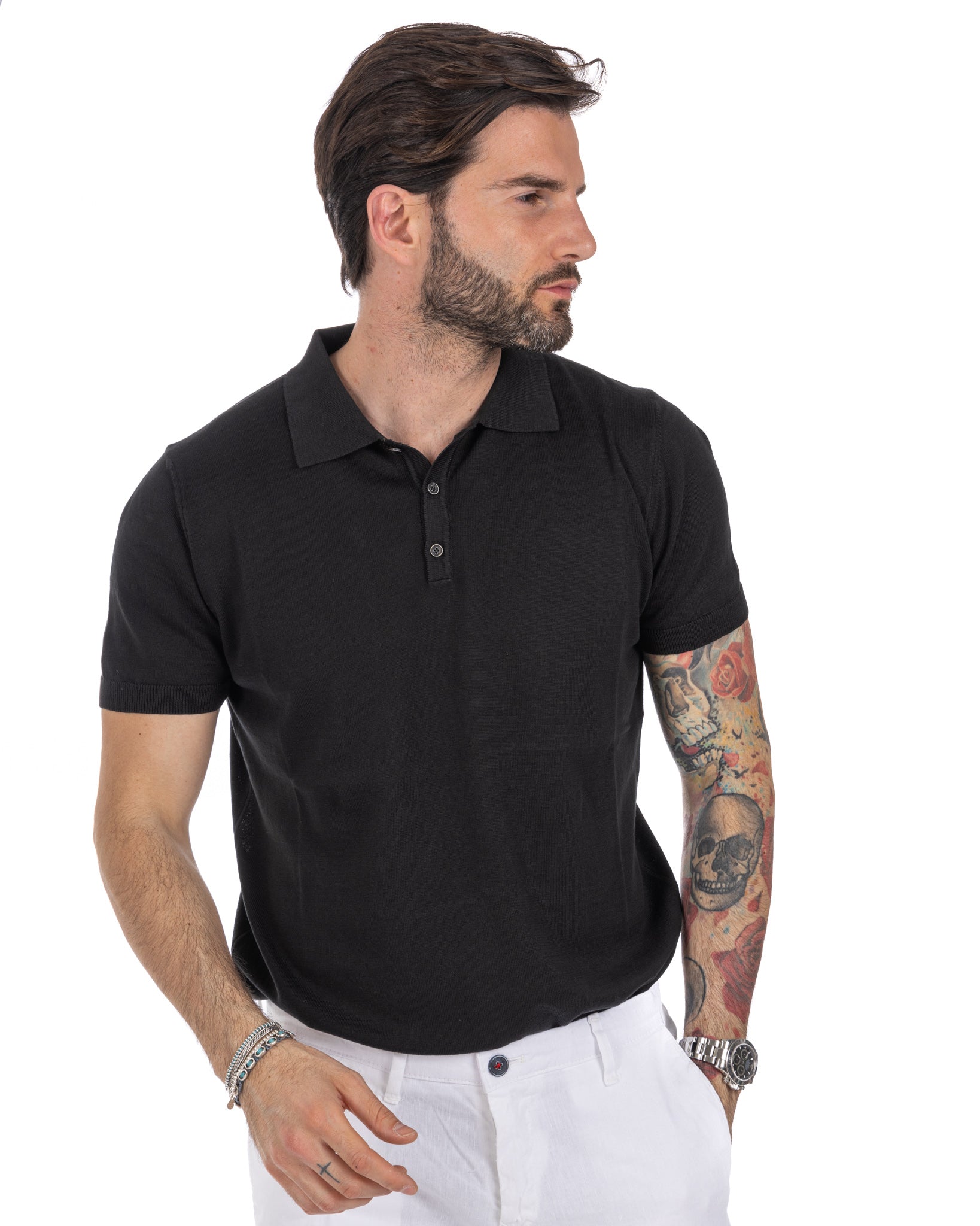 Roger - polo nera in maglia