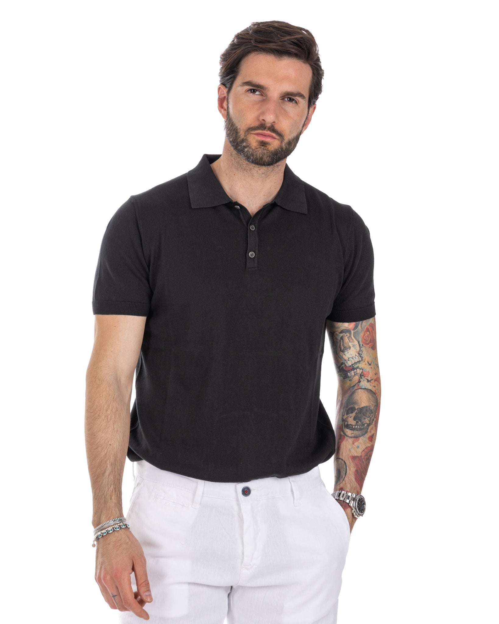 Roger - polo nera in maglia