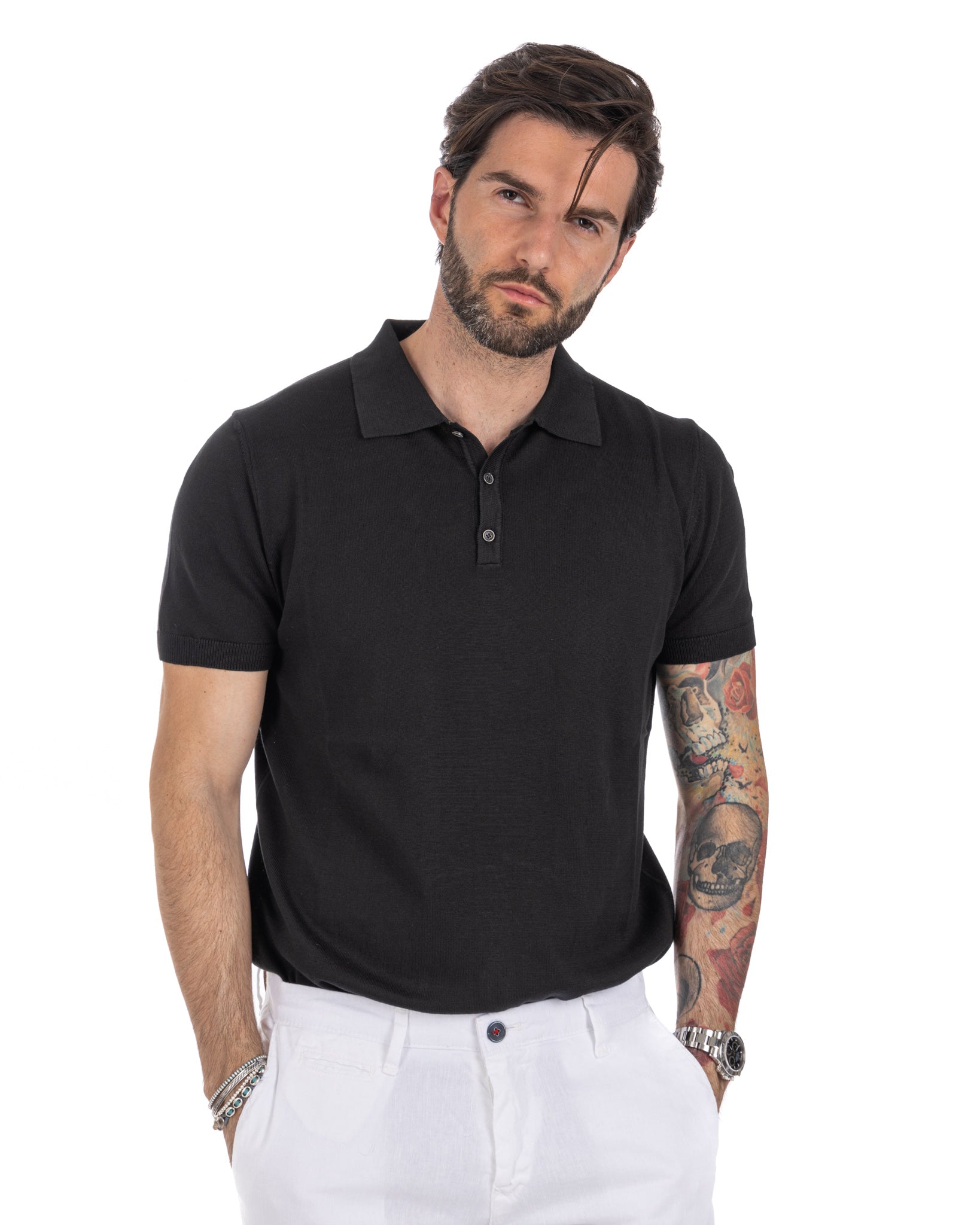Roger - black knit polo