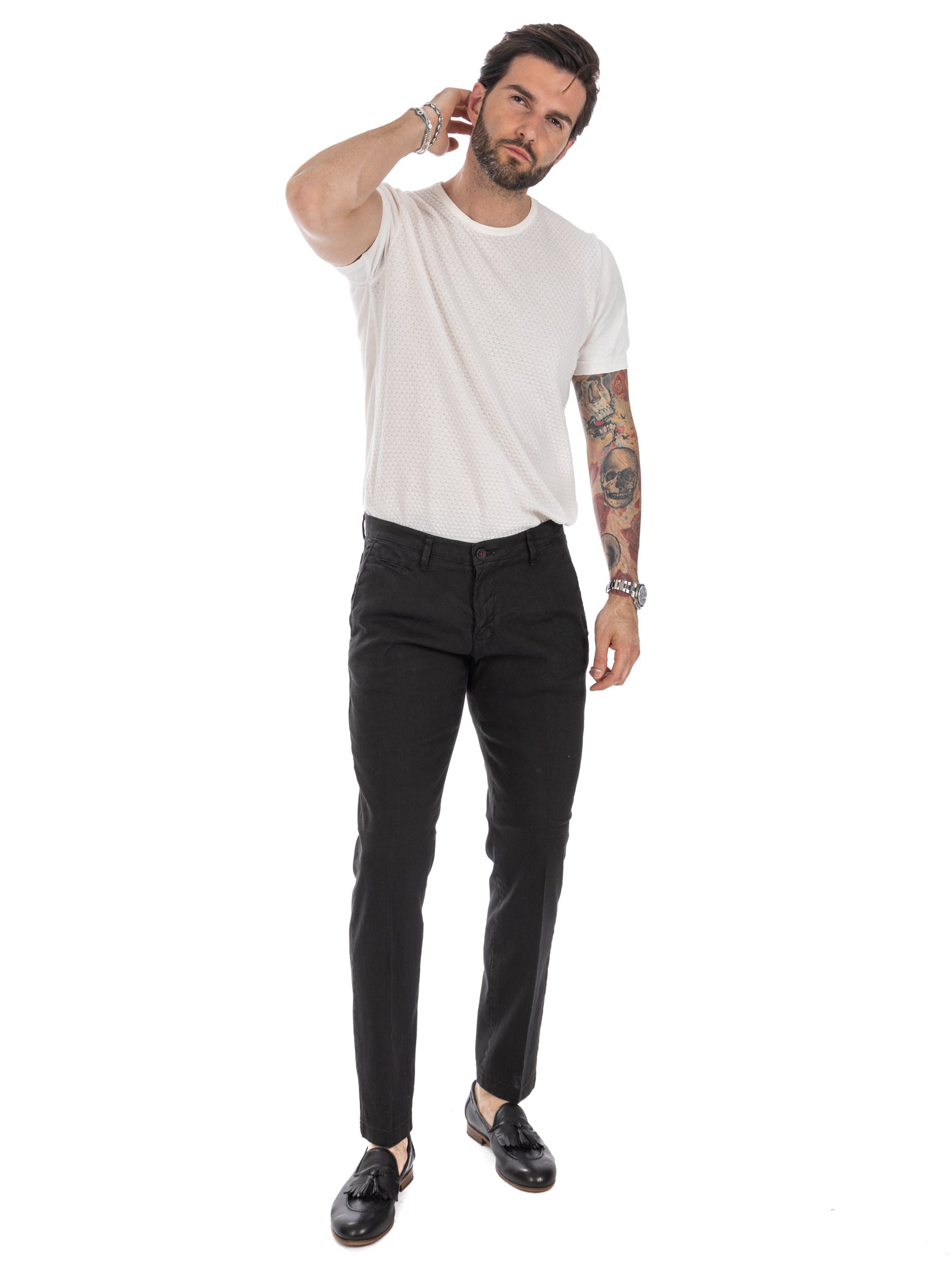 Didier - pantalone nero in lino stretch