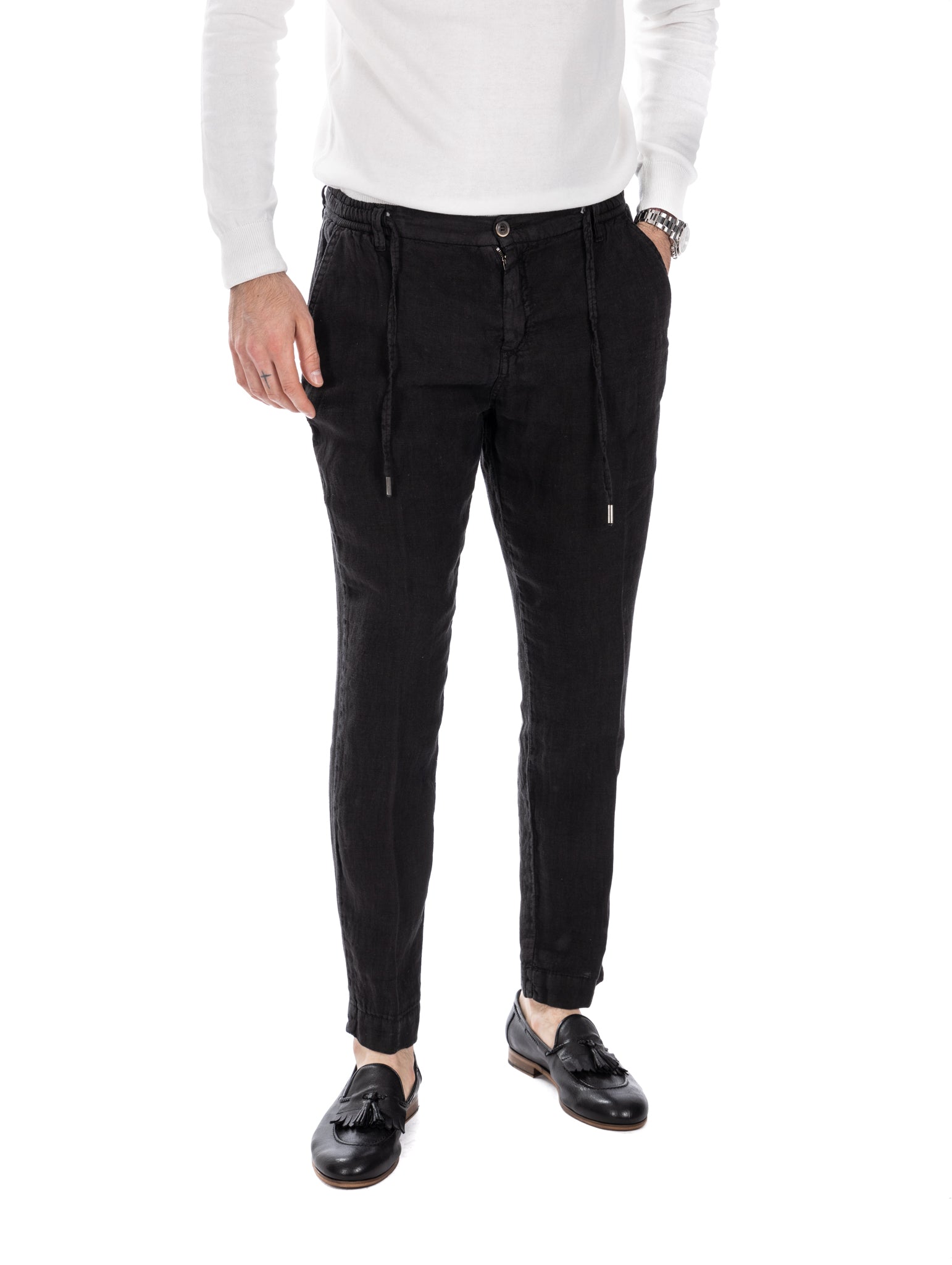 Gustave - trousers in pure black linen