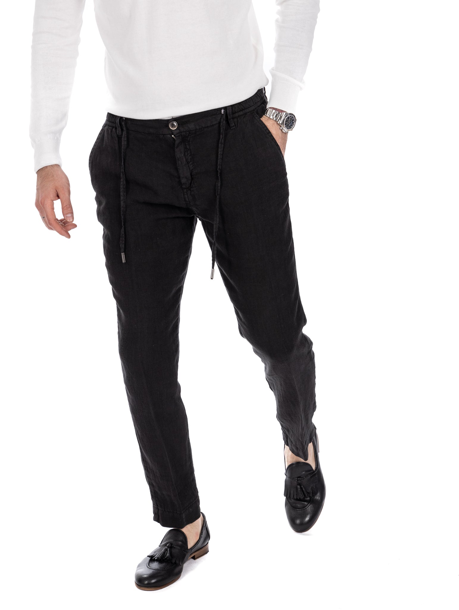 Gustave - trousers in pure black linen
