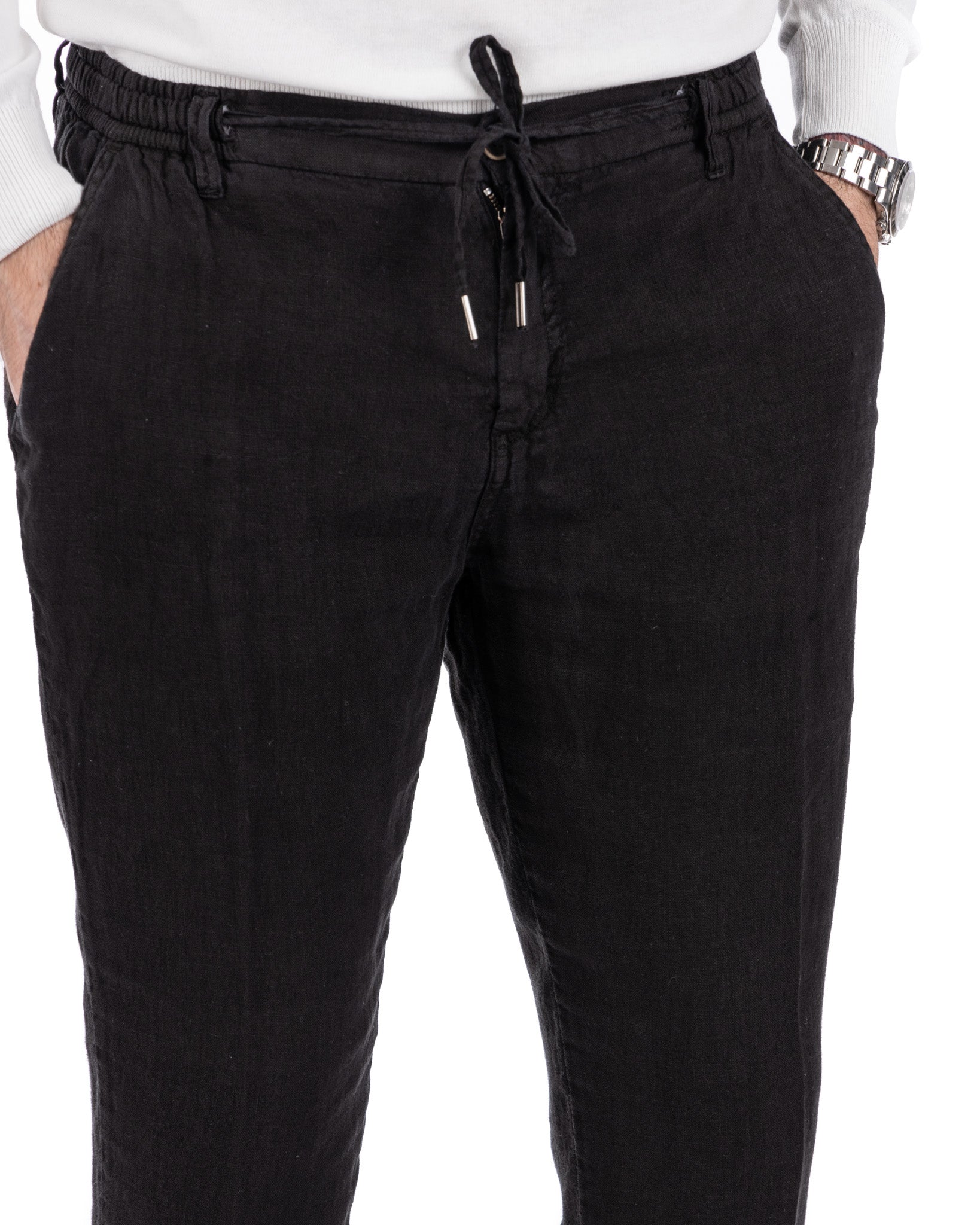 Gustave - trousers in pure black linen
