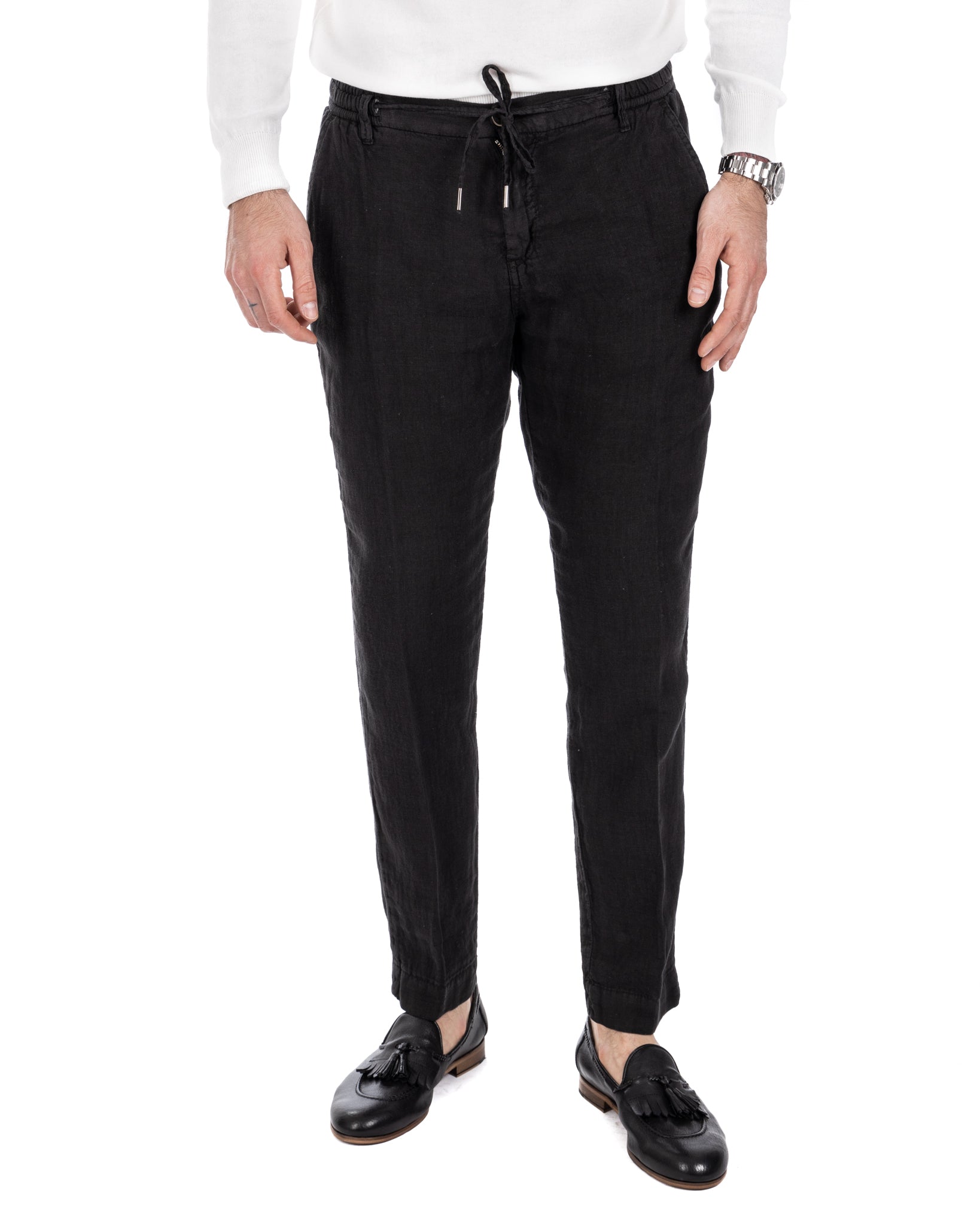 Gustave - trousers in pure black linen