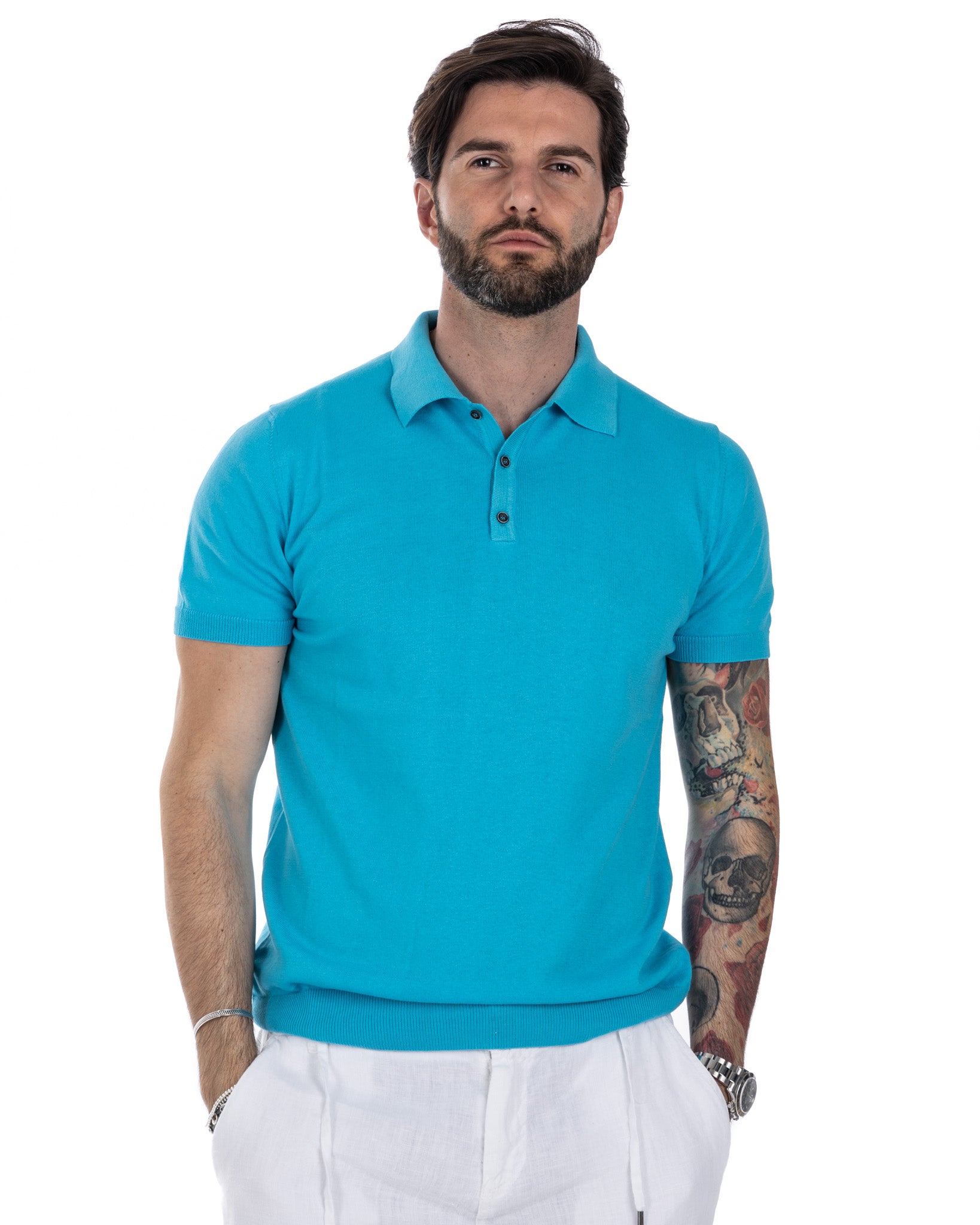 Roger - polo turchese in maglia