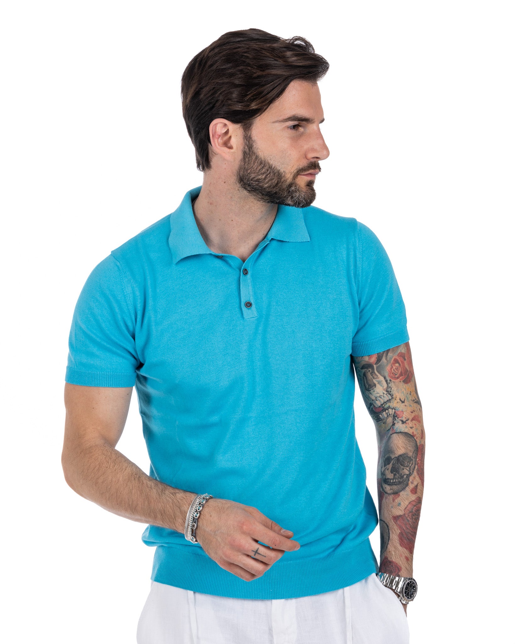 Roger - polo turchese in maglia