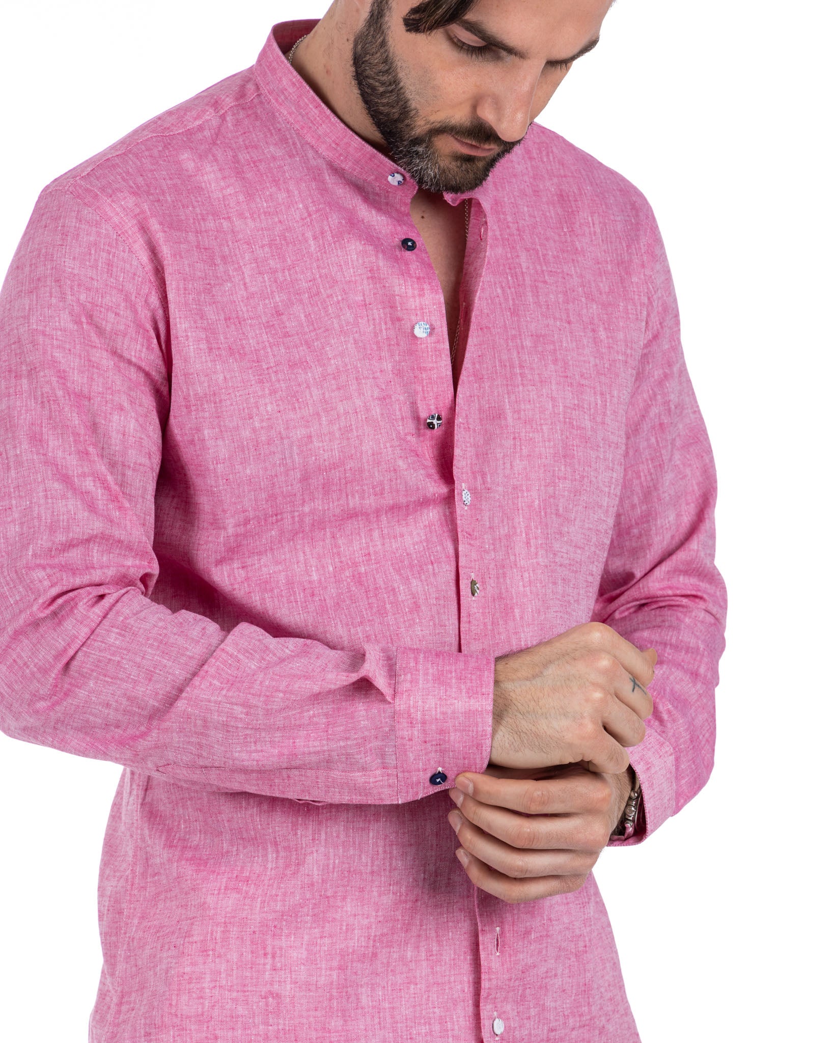 Positano - camicia coreana in lino fucsia